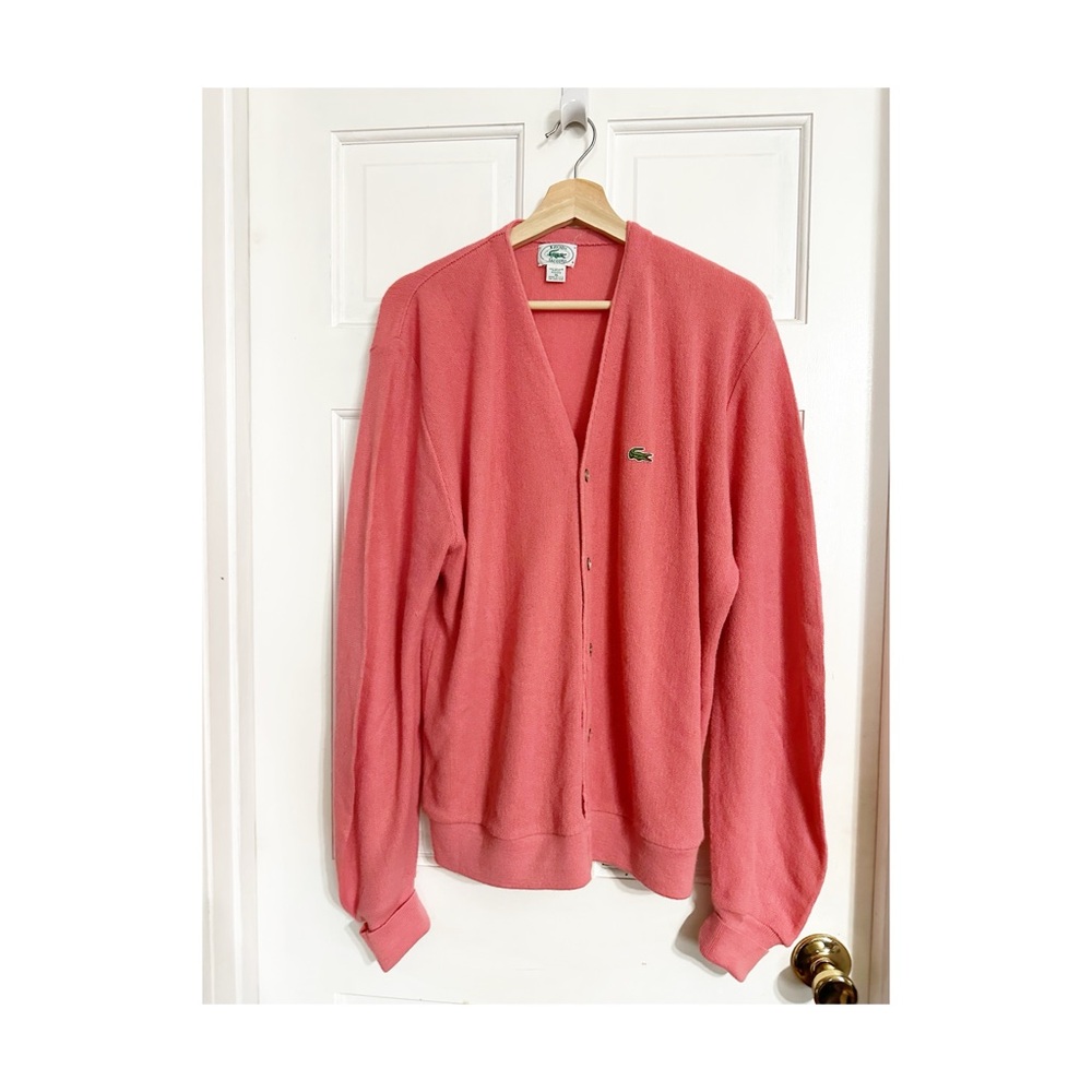 Vintage Izod Lacoste Sweater Mens Coral  Crocodile Cardigan Sz XL